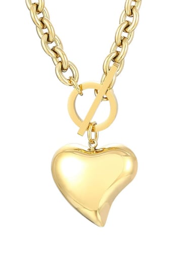 KN230527,Gold, Necklace Stainless steel Big Heart Statement Necklace Waterproof