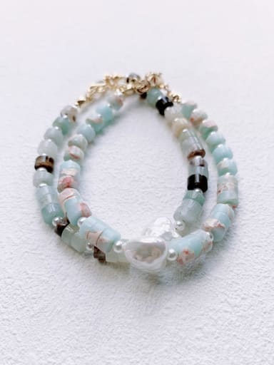 Brass Natural Stone Multi Color Heart Minimalist Handmade Beaded Bracelet