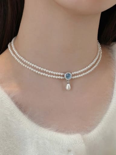 Blue Swarovski artificial pearl Necklace