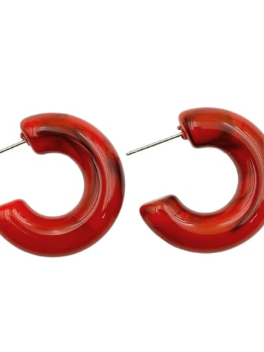 red Brass Acrylic Geometric Minimalist Stud Earring