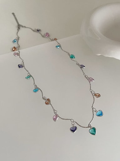 Alloy Cubic Zirconia Heart Dainty Tassel Necklace