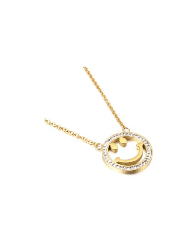 Golden KN87780 K Titanium Steel Cubic Zirconia Smiley Trend Necklace