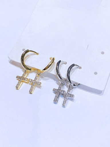 Two colors and two pairs Brass Cubic Zirconia Cross Minimalist Huggie Earring