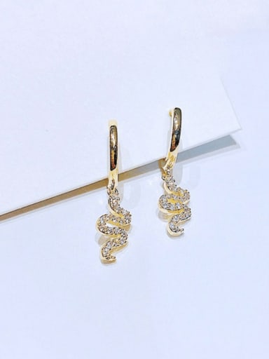 Gold Plated pair Brass Cubic Zirconia Snake Vintage Huggie Earring