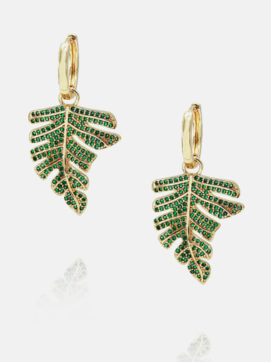Brass Cubic Zirconia Leaf Ethnic Drop Earring