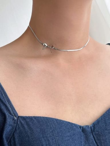 Steel color Titanium Steel Bowknot Classic Choker Necklace