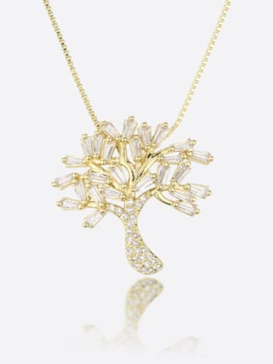 Brass Cubic Zirconia White Tree of Life Statement Regligious Necklace