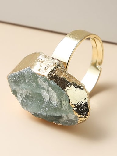 Natural green fluorite Brass Crystal Geometric Minimalist Band Ring