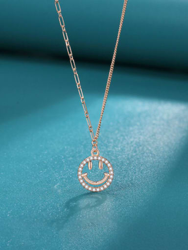 rose gold 925 Sterling Silver Cubic Zirconia Smiley Minimalist Asymmetric Chain  Necklace