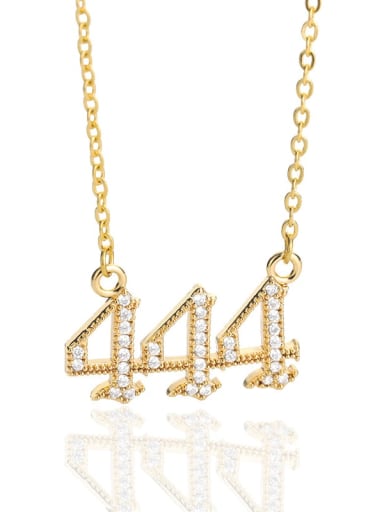 Gold Color , 444 Brass White Number Classic 111-999 Necklace