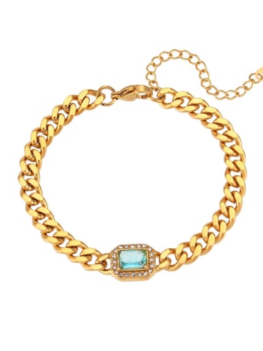 Bracelet+ Lake Blue Stainless steel Cubic Zirconia Geometric Hip Hop Hollow Chain Necklace