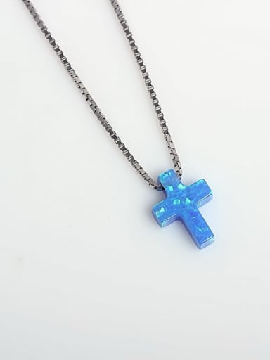 custom 925 Sterling Silver Synthetic Opal Cross Initials Necklace