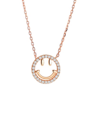 rose gold 925 Sterling Silver Cubic Zirconia White Smiley Dainty Necklace
