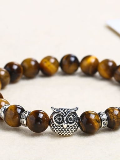 yellow Alloy Tiger Eye Owl Minimalist Handmade Beaded Bracelet/Multi-color optional