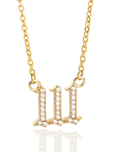 Gold color , 111 Brass White Number Classic 111-999 Necklace