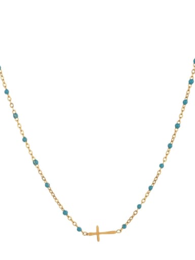 Lake blue Stainless steel Miyuki Millet Bead Geometric Bohemia Regligious Necklace
