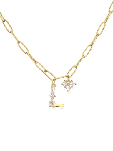 golden Brass Cubic Zirconia Letter Minimalist Hollow Chain Necklace