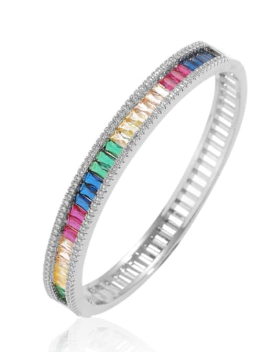 silver color Brass rainbow Cubic Zirconia Band Bangle