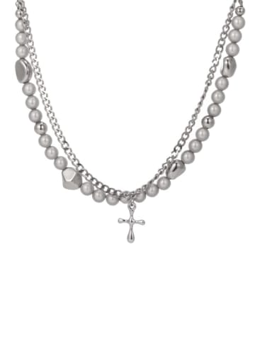 Titanium Steel Imitation Pearl Geometric Necklace For men
