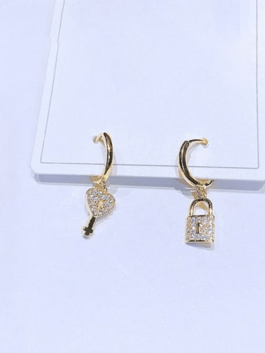 Gold Plated pair Brass Cubic Zirconia Asymmetrical Locket Key  Trend Huggie Earring