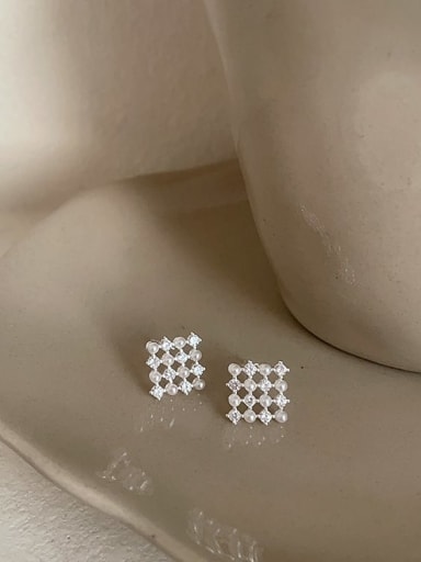 Alloy Cubic Zirconia Square Dainty Stud Earring
