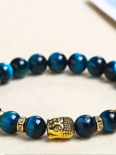 Sapphire Blue Tiger Eye Stone Alloy Tiger Eye Religious Minimalist Handmade Beaded Bracelet