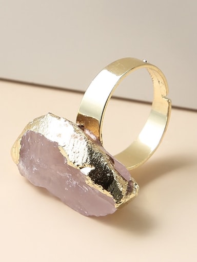 Natural Pink Crystal Brass Crystal Geometric Minimalist Band Ring