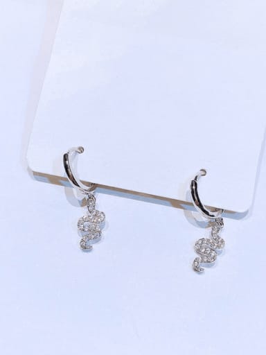 White Gold Plated pair Brass Cubic Zirconia Snake Vintage Huggie Earring