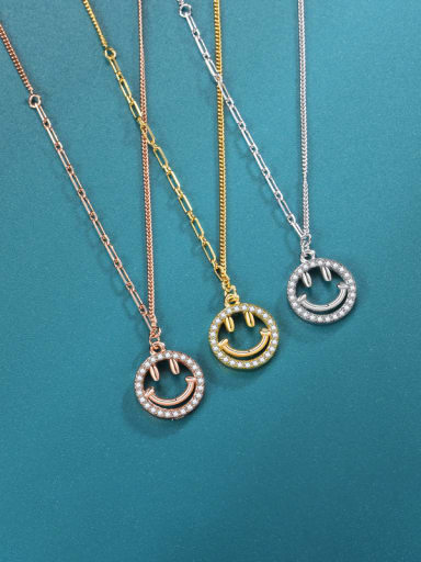 925 Sterling Silver Cubic Zirconia Smiley Minimalist Asymmetric Chain  Necklace