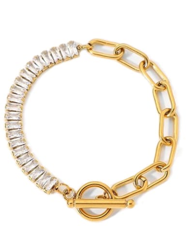 Gold zircon OT deduction Titanium Steel Cubic Zirconia Geometric Hip Hop Link Bracelet
