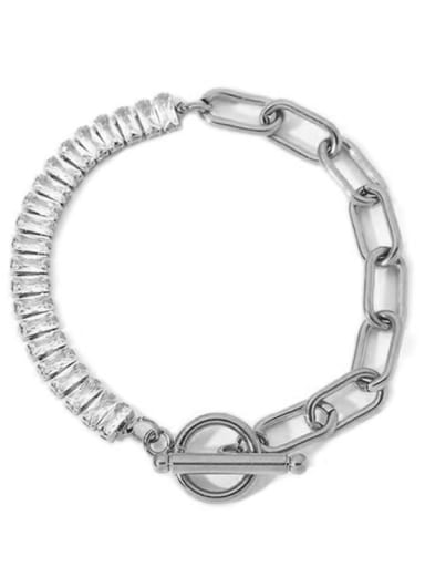 Steel colored zircon OT deduction Titanium Steel Cubic Zirconia Geometric Hip Hop Link Bracelet