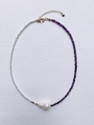 purple N-SHMT-0014 Natural Round Shell Beads Asymmetrical Chain Handmade Beaded Necklace
