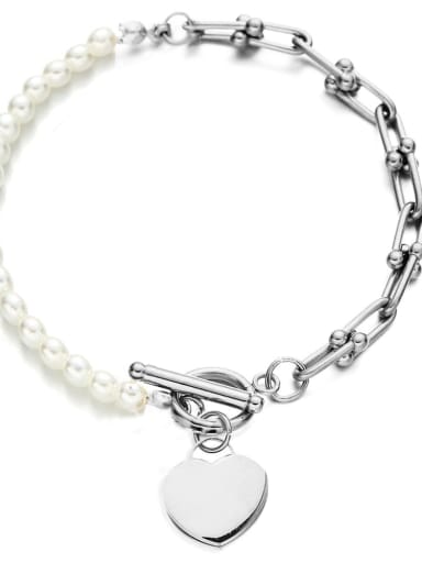 Stainless steel Imitation Pearl Heart Trend Link Bracelet