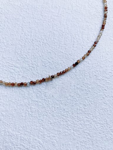 N-DIY-0013 Brass Brown Agate Chain Heart letter Pendant Bohemia Handmade Beaded Necklace