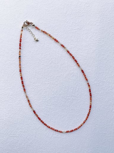 red N-STMT-0002 Natural Round Shell Beads Chain Handmade Beaded Necklace