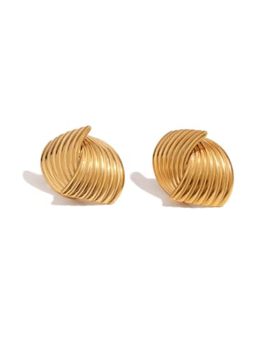 Gold color Stainless steel Fan-Shaped Striped Crossed Earring