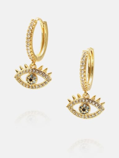 Brass Cubic Zirconia Evil Eye Vintage Huggie Earring