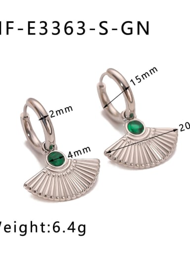 HF E3363 S Steel Color, Green Stone Stainless steel Cubic Zirconia Geometric Drop Earring