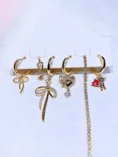 Brass Cubic Zirconia Bowknot Tassel Vintage Huggie Earring