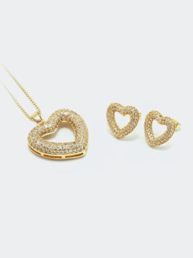 Brass Cubic Zirconia Minimalist Heart  Earring and Necklace Set