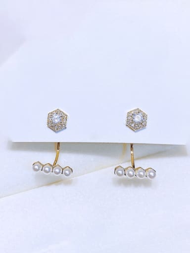 Brass Imitation Pearl Geometric Minimalist Stud Earring