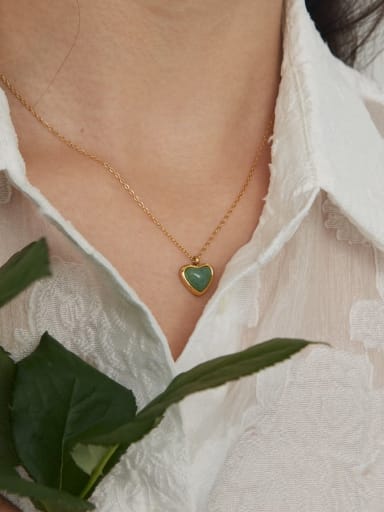 Green agate Necklace Titanium Steel Carnelian Heart Necklace