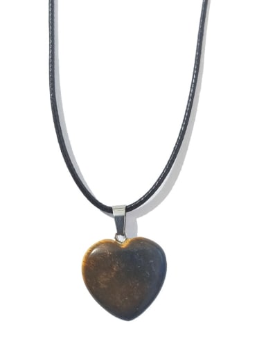 Artificial leather chain Natural Stone Heart Ethnic Necklace