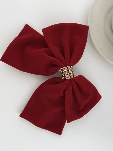Chain bow hairpin Exquisite  velvet Bow Pearl Hair Clip/New Year Red