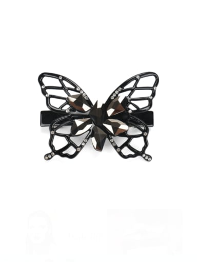 black Cellulose Acetate Minimalist Hollow Butterfly Alloy Cubic Zirconia Hair Barrette