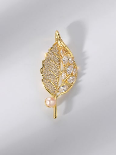 Brass Cubic Zirconia Leaf Luxury Brooch