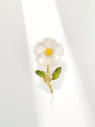 Brass Freshwater Pearl Flower Dainty Brooch