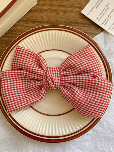 4 Red grid bow tie Canvas Trend Bowknot Zinc Alloy Hair Barrette