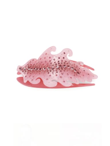 Pink Acrylic Minimalist Leaf Rhinestone Multi Color Jaw Hair Claw