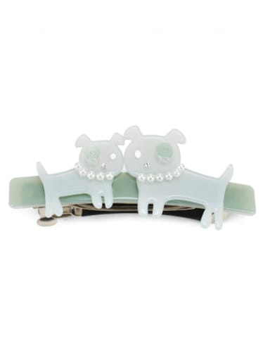 green Alloy Cellulose Acetate Vintage Icon  Dog  Hair Barrette